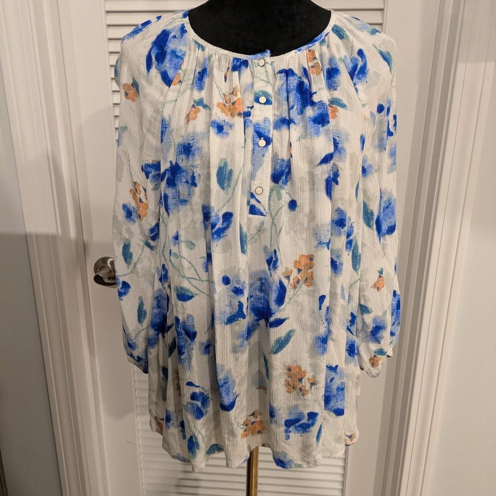 Style & Co. Blue and Orange Floral Blouse